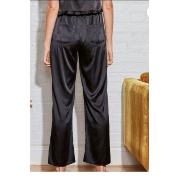 Fleur Du Mal Washable Black Silk Dress Pants Pajama High Waist Tuxedo Stretch S - Picture 14 of 14
